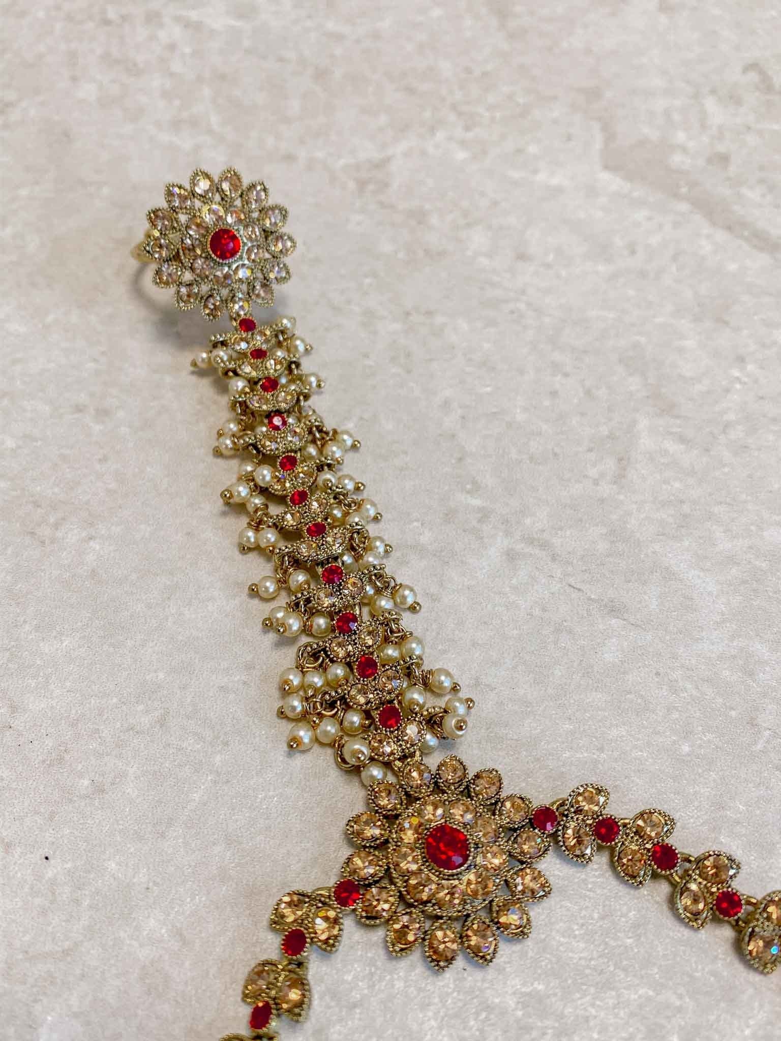 Antique Gold Hand Harness - Red