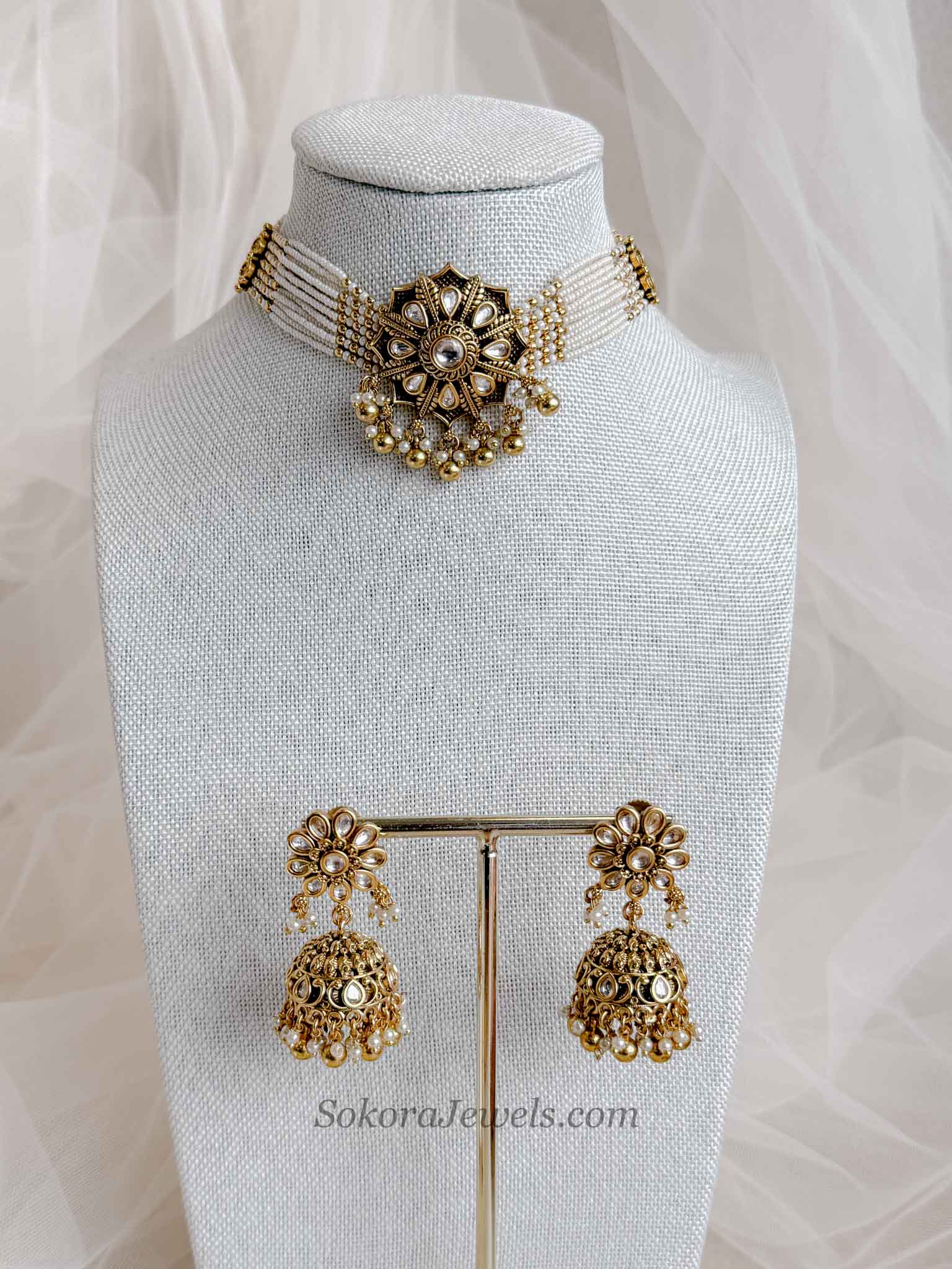 Gold Plated Kundan Choker & Jhumka set