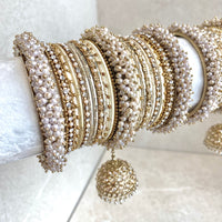 Yusra Pearl & Clear Bangle Set - Cream