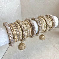 Yusra Pearl & Clear Bangle Set - Cream