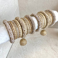 Yusra Pearl & Clear Bangle Set - Cream