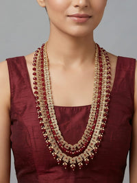 Gold & Maroon Multi Strand Long Haar Necklace