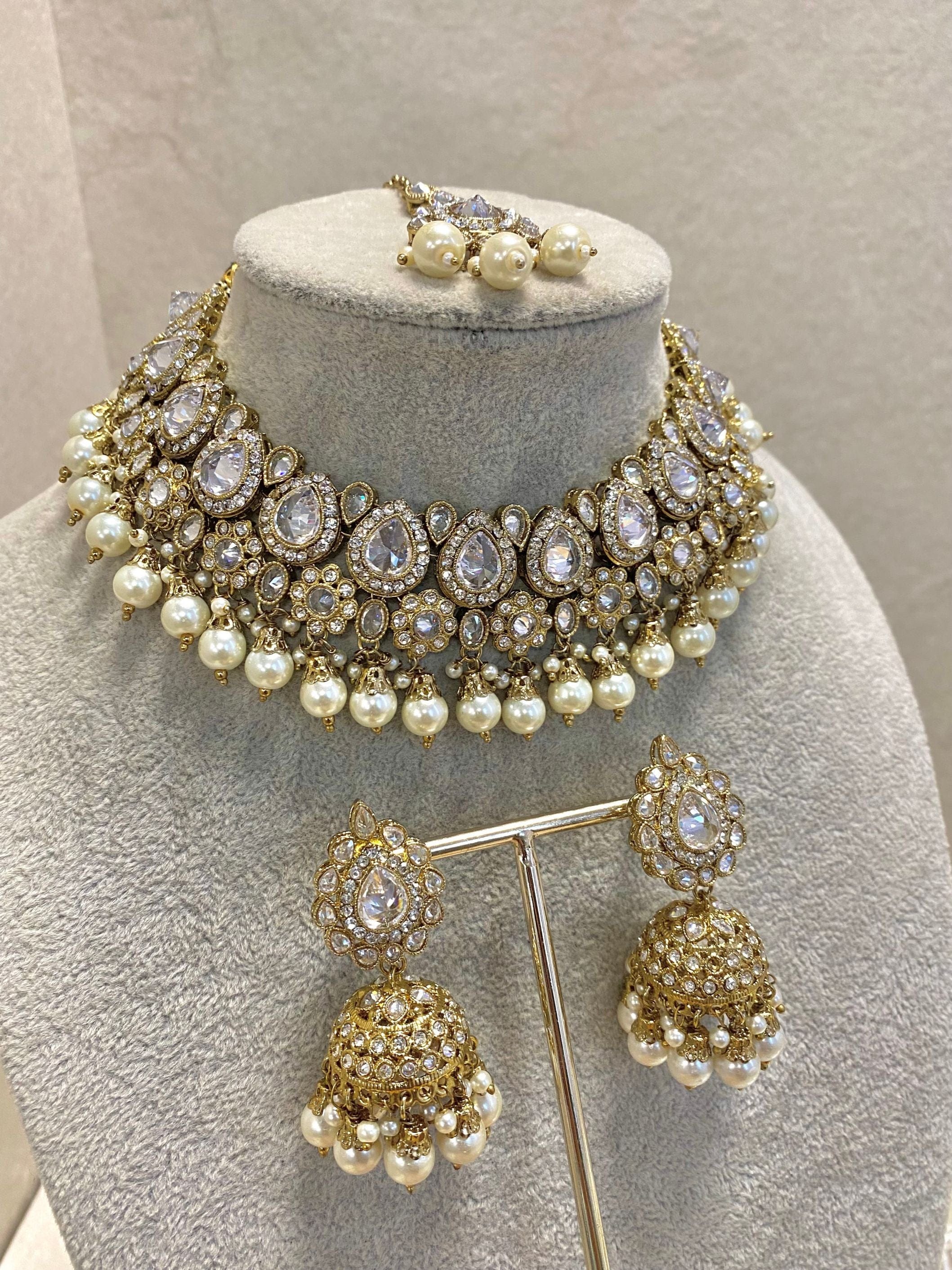 SLIGHTLY IMPERFECT: Antique Gold Necklace Set - Clear Gold
