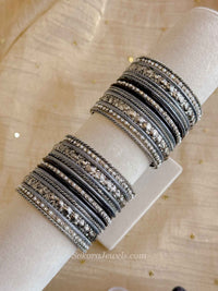 Oxidised Silver & Grey Navratri Bangle Set