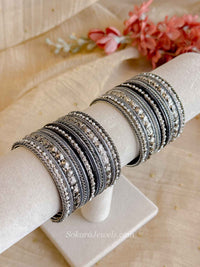 Oxidised Silver & Grey Navratri Bangle Set