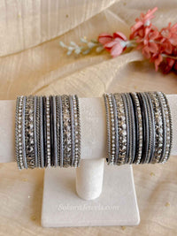 Oxidised Silver & Grey Navratri Bangle Set