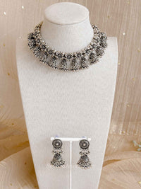 Oxidised Silver Floral Necklace set