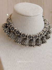 Oxidised Silver Floral Necklace set