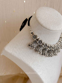 Oxidised Silver Floral Necklace set