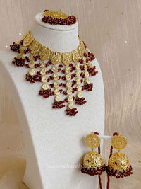 Faiza Gold Plated Bridal Choker set - Maroon