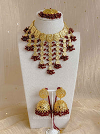 Faiza Gold Plated Bridal Choker set - Maroon