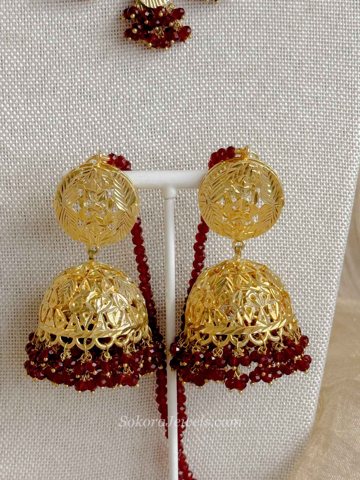 Faiza Gold Plated Bridal Choker set - Maroon