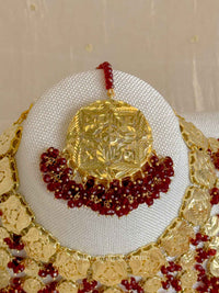 Faiza Gold Plated Bridal Choker set - Maroon