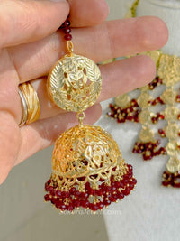 Faiza Gold Plated Bridal Choker set - Maroon