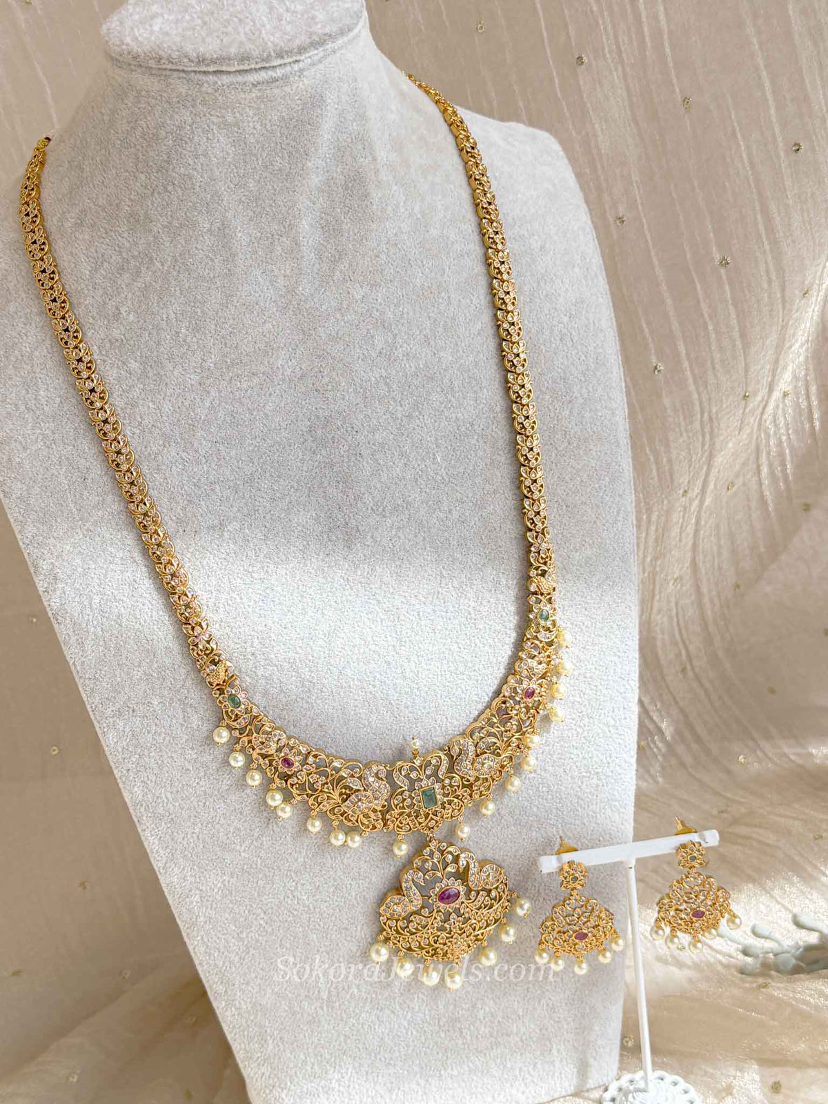 Gold Plated Long Haram Necklace set