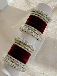 Thanjina Classic Bridal Bangle set in Maroon Velvet