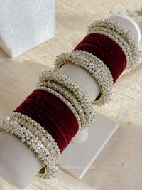 Thanjina Classic Bridal Bangle set in Maroon Velvet