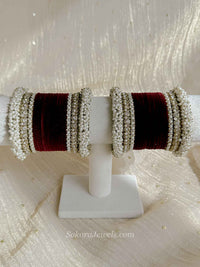 Thanjina Classic Bridal Bangle set in Maroon Velvet