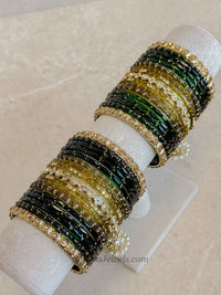 Bridal Green Glass Bangles Set - 2.6