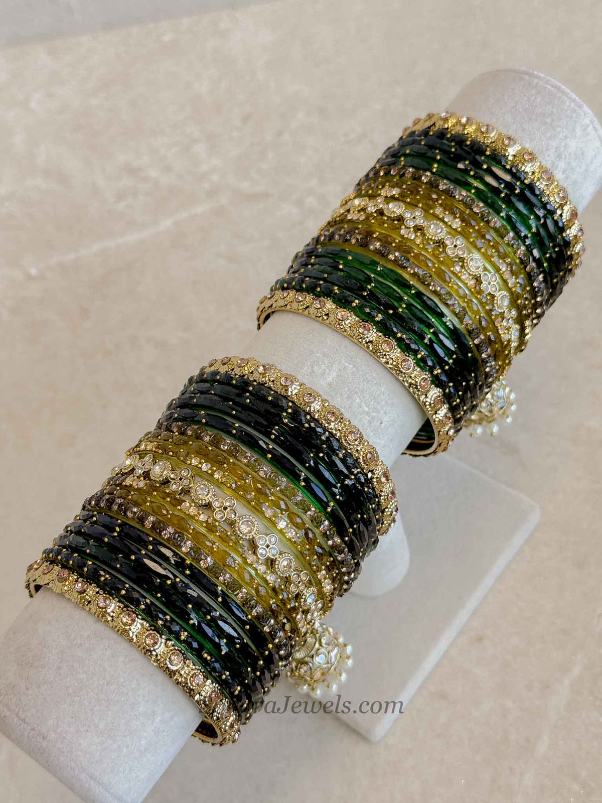 Bridal Green Glass Bangles Set - 2.6