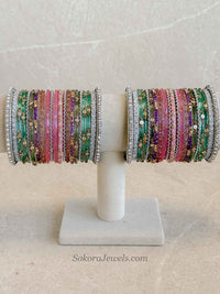 Bridal Silver Glass Bangles Set - 2.4