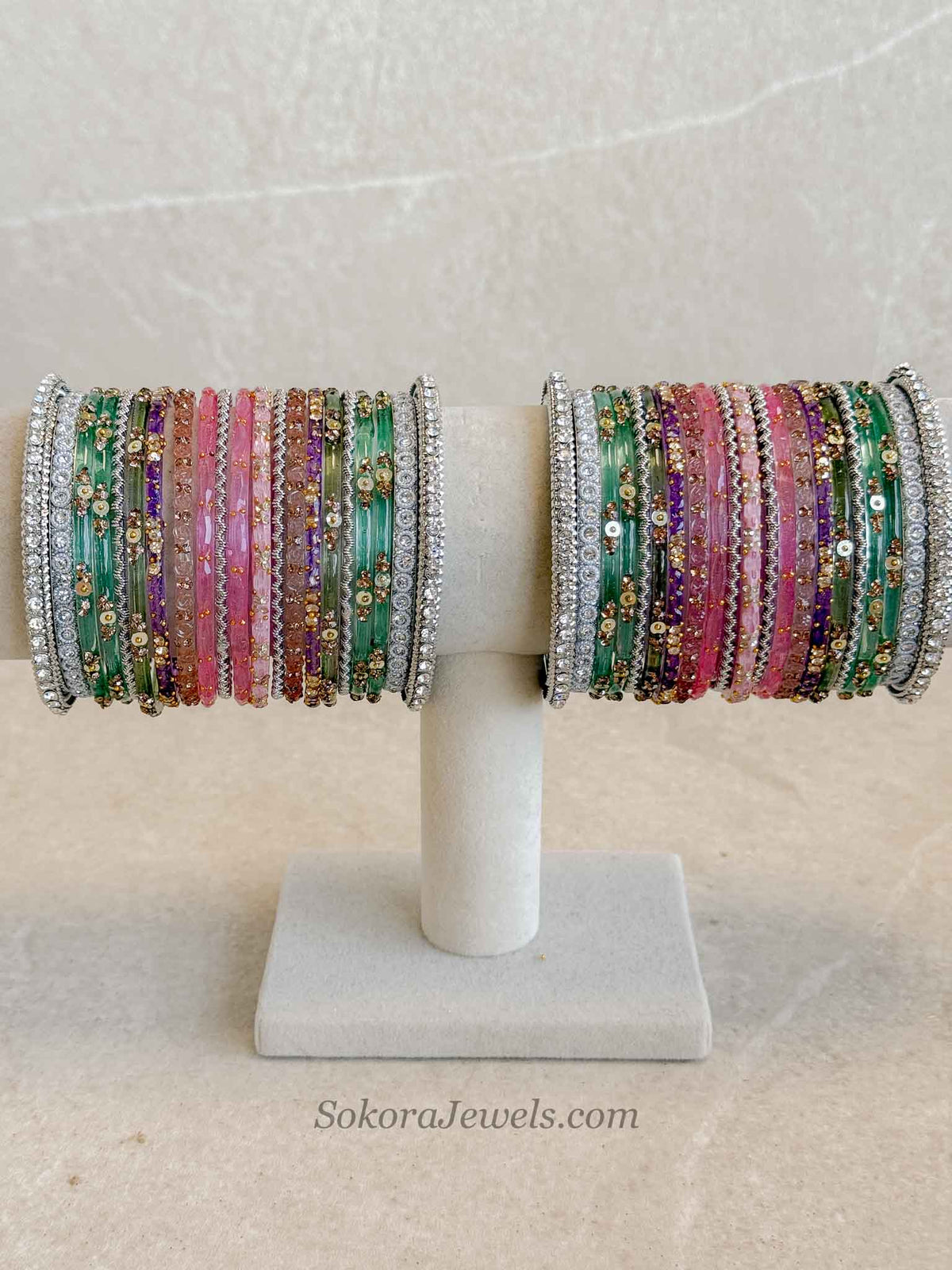 Bridal Silver Glass Bangles Set - 2.4
