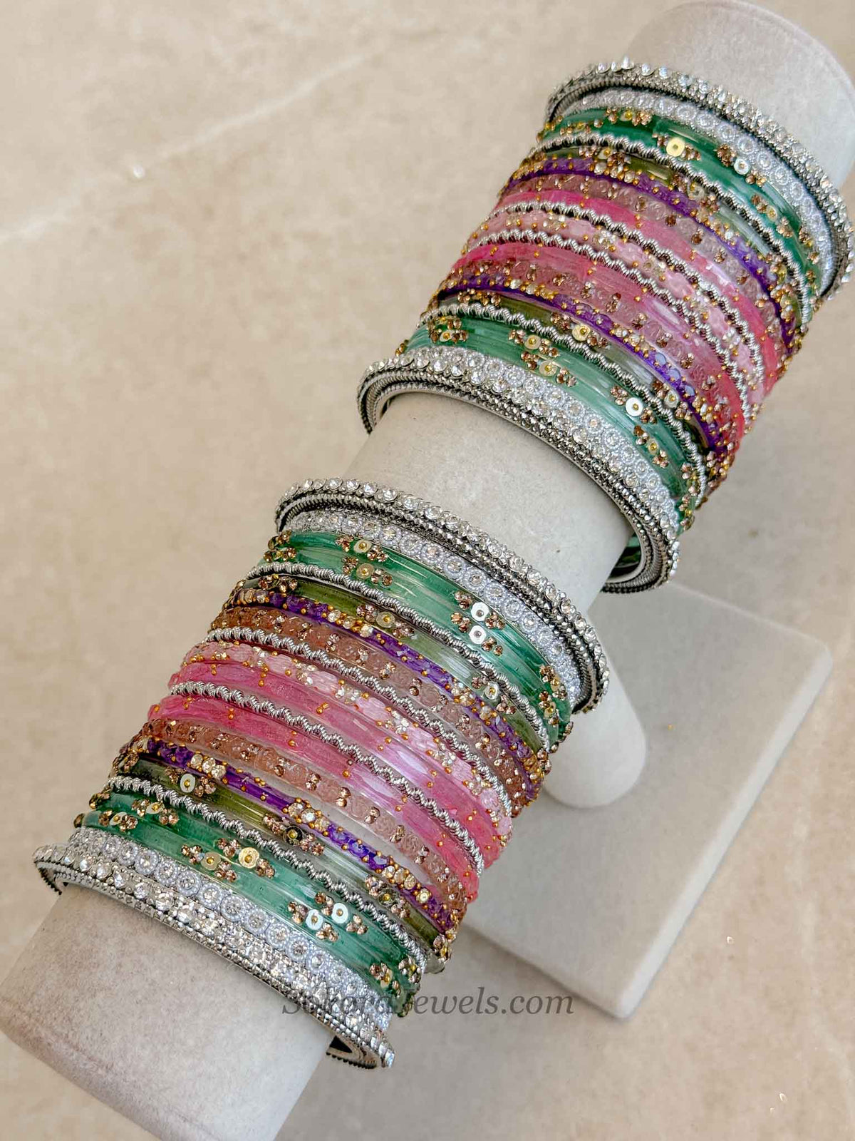 Bridal Silver Glass Bangles Set - 2.4