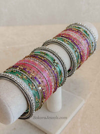 Bridal Silver Glass Bangles Set - 2.4