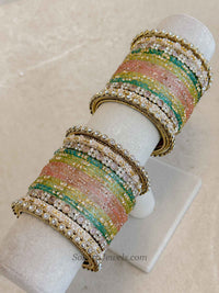 Bridal Pink, Blue & Mint Glass Bangles Set - 2.4
