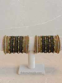 Bridal Green Glass Bangles Set - 2.4