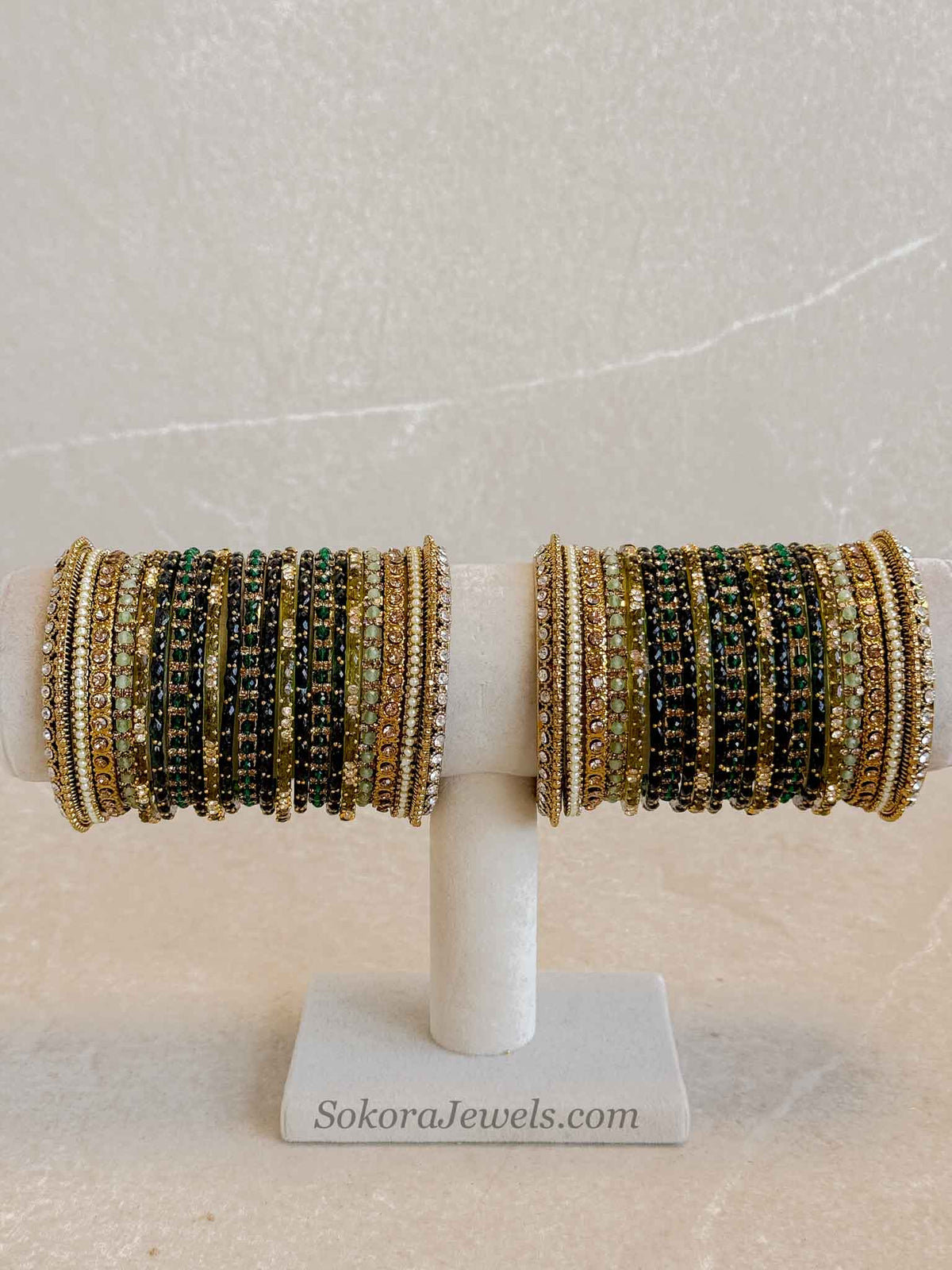 Bridal Green Glass Bangles Set - 2.4