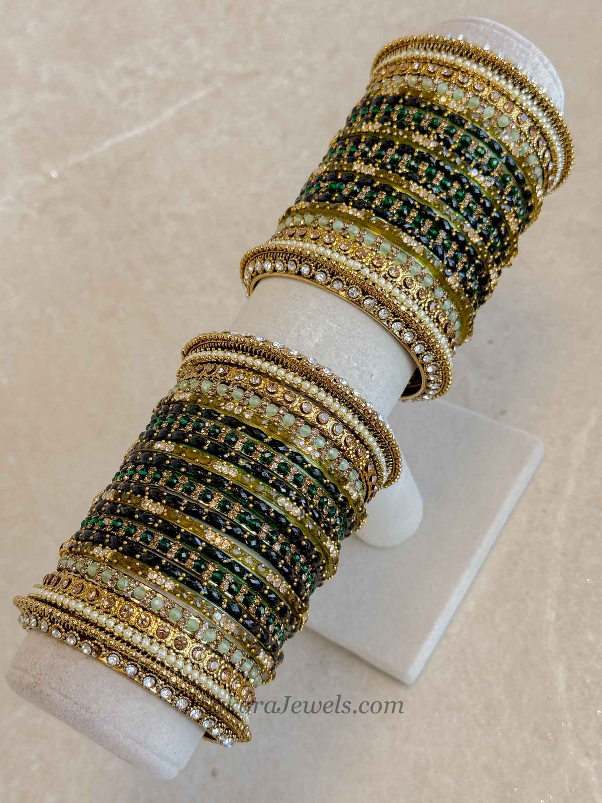 Bridal Green Glass Bangles Set - 2.4