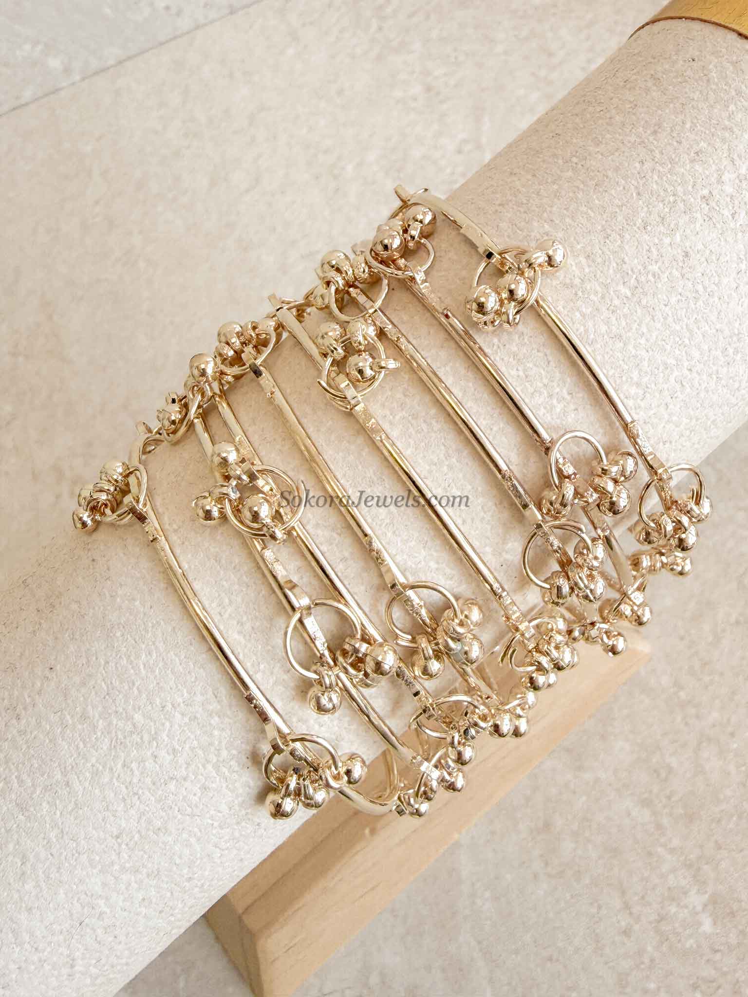 Set of 8 Kashmiri Bangles with Ghungroo - Gold