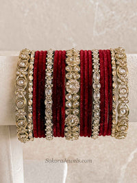 Luxury Antique Gold & Maroon Velvet Bridal Bangle set