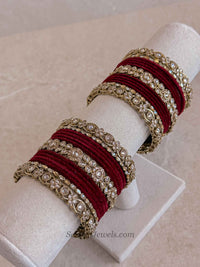 Mini Luxury Antique Gold & Maroon Velvet Bridal Bangle set