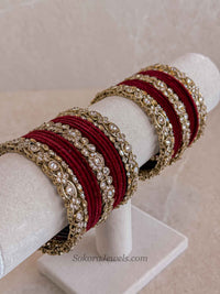 Mini Luxury Antique Gold & Maroon Velvet Bridal Bangle set