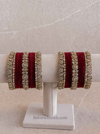 Mini Luxury Antique Gold & Maroon Velvet Bridal Bangle set