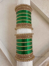 Regal Green and Golden Bangles Stack