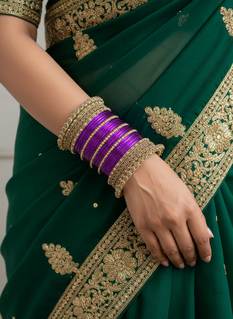 Regal Purple and Golden Bangles Stack