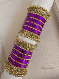 Regal Purple and Golden Bangles Stack