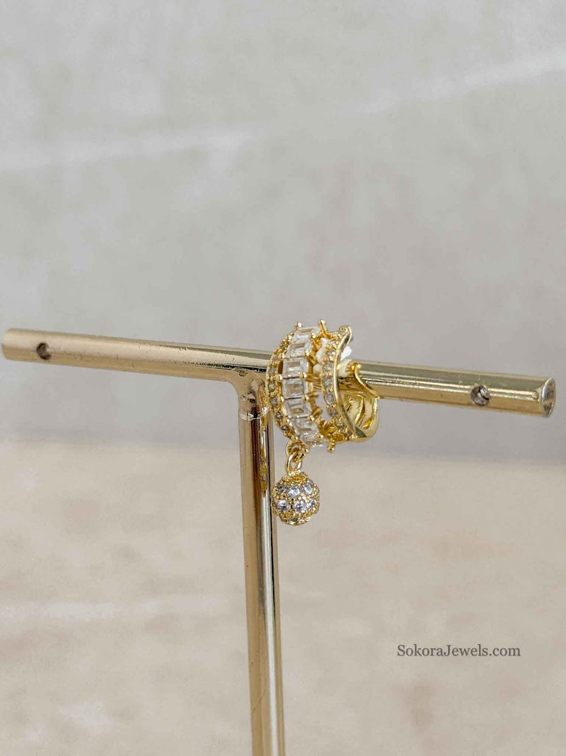 Gold & Zircon Ball Bead Ear Cuff