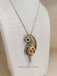 Paisley Pendant Long Necklace and Earring Set