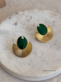 Dark Green Gem Fan Earrings