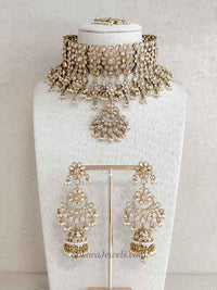 Tina Bridal Choker set - Champagne with Small Pearls