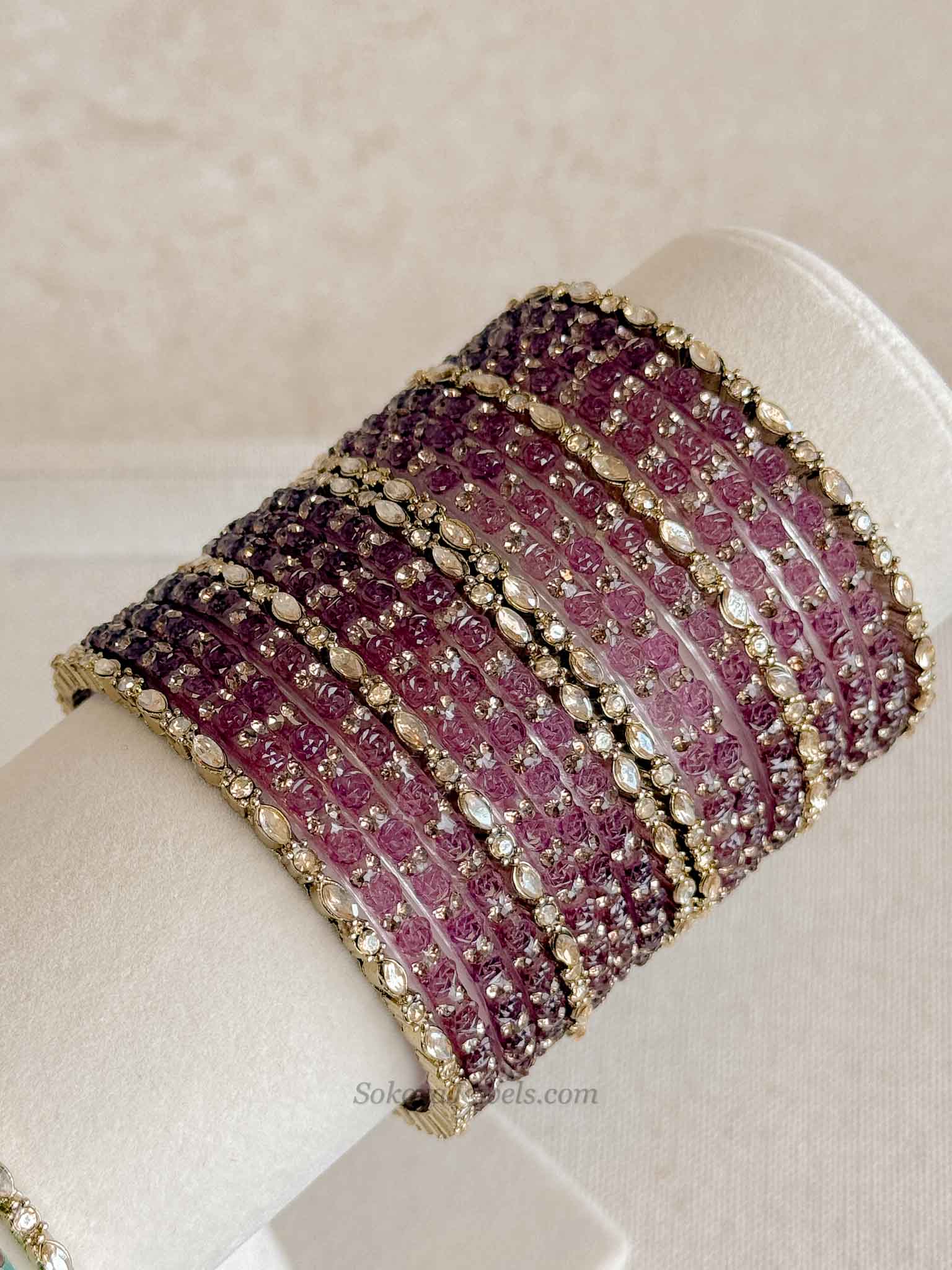 Rose Design Glass Bangle Set