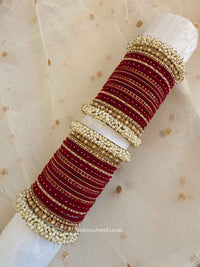 Thanjina Maroon Velvet Bangles Stack