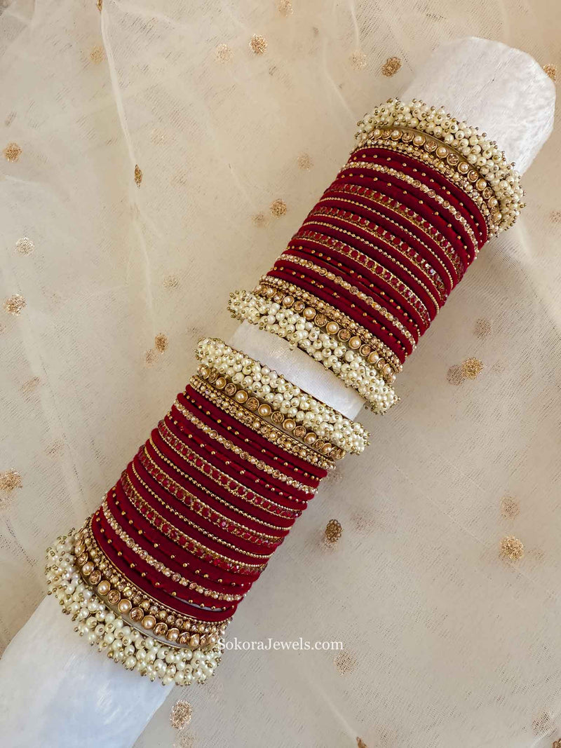 Thanjina Maroon Velvet Bangles Stack