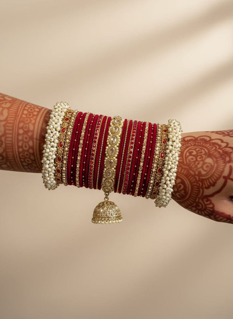 Celine Luxury Pearly Bangle Set - Maroon