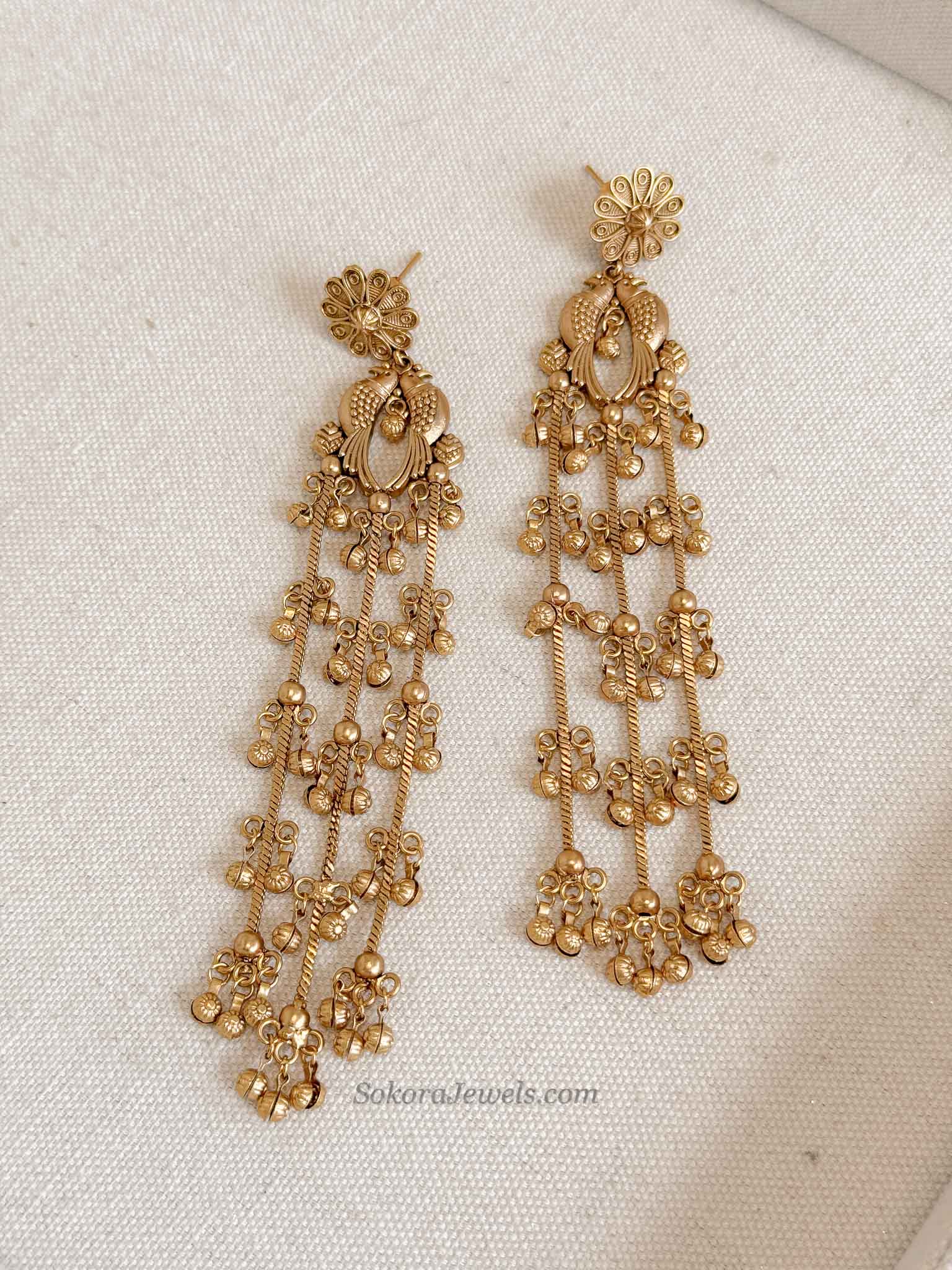 Peacock Golden Ghungroo Drop Earrings