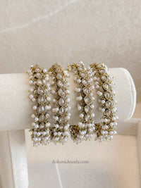 Antique Gold & Clear Zircon & Pearl Bridal Bangles